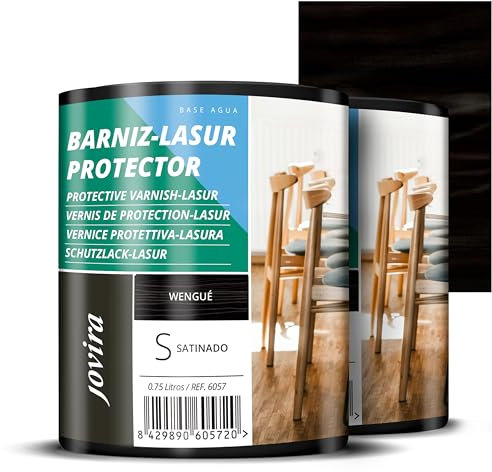 JOVIRA PINTURAS BARNIZ-LASUR Protector Satinado al Agua. Protege, decora y embellece todo tipo de madera. (2x750 Mililitros, Wengué)