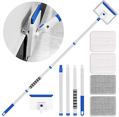 Sockelleistenreiniger-Werkzeug mit Griff, Wandreiniger mit ausziehbarem langem Griff, Türrahmen-Reinigungswerkzeug inklusive 4 wiederverwendbaren Reinigungspads, schnelle Reinigung der Sockelleiste