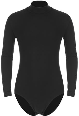 Zaldita Herren Bodysuit Overall Rollkragen Sportbody Langarm Tank Top Trikot Body Overall Catsuit Unterhemd Training Gymnastik Schwarz L