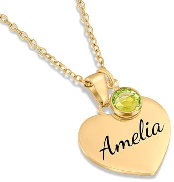 ZNA JEWELS Personalised Heart Birthstone Necklace - Elegant Women's Jewellery for Birthdays, Weddings (Gold)