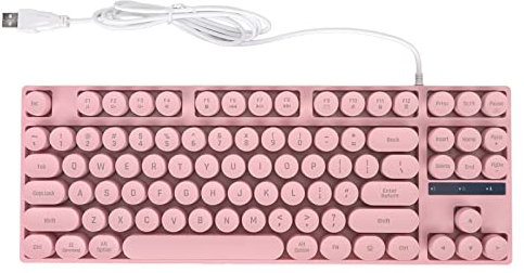 Luqeeg 87 Keys Gaming Keyboard, Ergonomic Mechanical Keyboard with Round Keycaps, Wired Typewriter Keyboard for Desktops Laptops PC, Colorful Backlits with Transitional Effect (Pink)