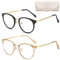 Cleoxyge Blaulichtfilter Brille Ohne Sehstärke für Damen-Herren,Metallrahmen Anti Blaulicht UV400-Schutz PC Gaming Mit Brillenetuis und Brillenputztuch (C008-2 Pack Champagner + Schwarz)