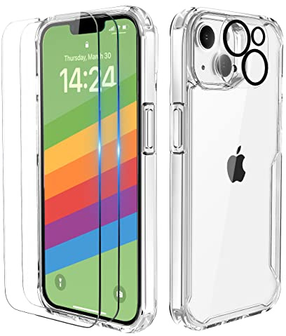 ORETECH 4 en 1 Funda para iPhone 14 Plus 6,7- Transparente | con 2X Protector de Pantalla y 1X Cámara Protector de Pantalla,Antigolpes Antichoque Anti-Arañazos Carcasa