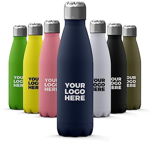 Tirita Personalised Water Bottle - Thermal Travel Flask for Hot & Cold Drinks - Insulated Stainless Steel Bottle - Corporate Gifting Presentation [06- Logo Image on Blue]
