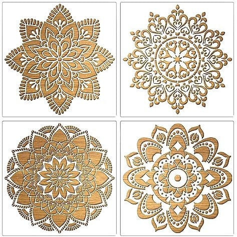 4 Stück Groß Mandala Schablonen Stencils Set, Wiederverwendbares DIY Malerei Vorlage Zubehör, Blume Handwerk Schablone zum Malen an der Wand Boden Fliese Kissen Dekoration (30x30CM)