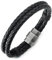COOLSTEELANDBEYOND Zweireihige Schwarz Geflochtene Lederarmband Herren Damen Armband Echtes Leder Armreif mit Magnetverschluss