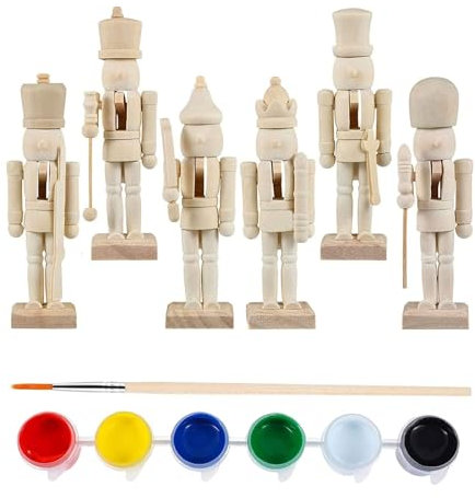 Morain 6 statuine di Natale in legno a forma di soldato schiaccianoci da 12 cm, fai da te, non finite, abbraccia tradizione e creatività con pennello e marionette non verniciate, perfette per
