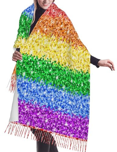 Schal, LGBT Sparkle Glitter Pride Flag, Unisex-Schal mit Fransen, groß, warm, weich, Kaschmir-Gefühl, Tücher, 196 x 68 cm