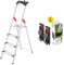 Hailo Stehleiter L80 ComfortLine im Set mit EasyClix Garden Size L - klappbare Aluleiter mit 4 XXL-Sicherheits-Stufen - belastbar bis 150 kg - Wechselfuß-Set für stabilen Stand auf weichem Untergrund