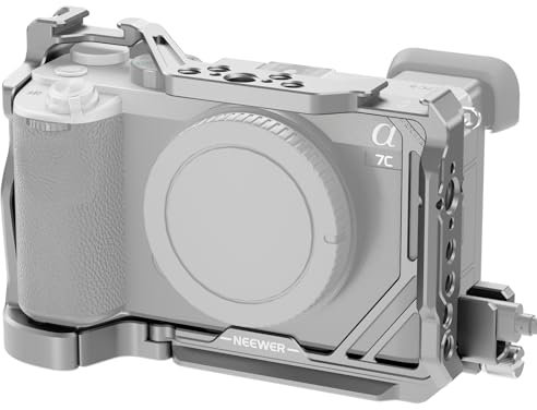 NEEWER A7C II A7CR Jaula de Cámara, Equipo de Video con Base QR Tipo Arca Antideslizante Compatible con Sony a7Rii A7CR dji RS Gimbal, Clamp Cable HDMI, Zapata Fría 3/8 ARRI 1/4 Rosca, CA051 Plata
