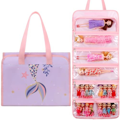 JIANYA Puppen-Aufbewahrungstasche, Spielzeug, Display, Aufbewahrung, Organizer, klare Sicht, kompatibel mit allen Überraschungspuppen, kleines Spielzeug, lila