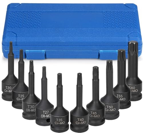 Profiwoab 1/2-Zoll-Schlag-Bit-Steckschlüssel-Set,10-tlg T-Inbus Nuss Satz 1/2'',Innensechskant Nuss 20-60mm,Außensechskant Sechskant Bit mit Kunststoffkoffer für Schlagschrauber