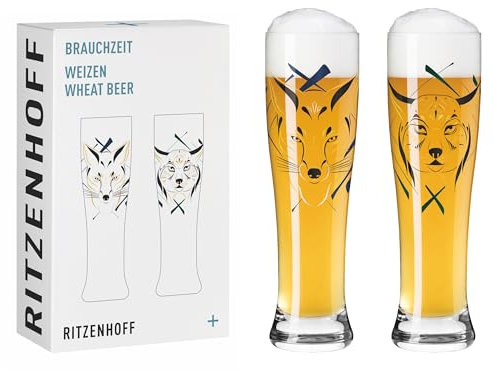 RITZENHOFF 3481012 Weizenbierglas 500 ml - 2er Set - Serie Brauchzeit Set - 2 Stück mit Tier-Motiv, mehrfarbiger Digitaldruck