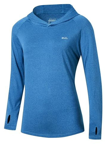 WILLIT Damen Laufshirt UPF 50+ Sonnenschutz Hoodie Sportshirt UV Shirt Langarm Wandern Angeln Outdoor Shirt Schnelltrocknend Leichter Hoodie Kationisches Dunkelblau S
