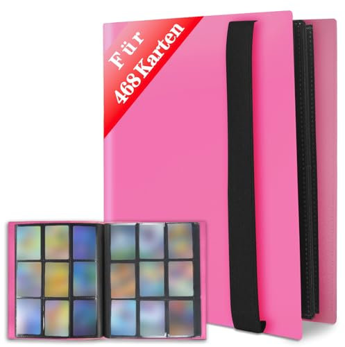 JUSONEY Sammelkarten Album - 468 Pockets Sammelalbum 26 Seiten Pro 9 Pocket mit Wasserdichte Rose Buchdeckel Perfekt zum Sammeln von Karten für MTG Magic für Match Atta(Rosa)