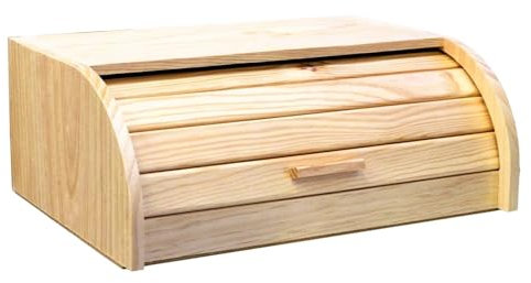 COSHANO Paneras de madera con tapa de persiana plegable cesta para pan, bollos, alimentos de madera natural, recipiente con tapa deslizante para almacenar pan, bollitos. (48x25x15cm)