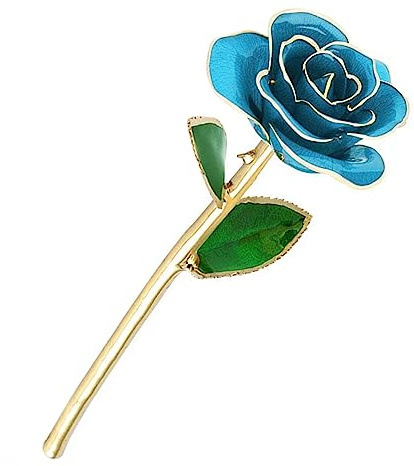 24k Gold Dipped Real Blue Rose, 27.94-30.48 cm Long with Stand, Hand Picked, Unique Gift