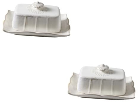 Alipis 2 Juegos plato mantequilla mantequillera cerámica antigua bandeja mantequilla con tapa butter dish mantequillero bandeja comida contenedores bocadillos con cubierta