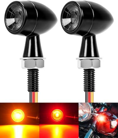 SUPAREE 2 Stück LED Blinker Motorrad e Geprüft LED Blinker Motorrad Wasserdicht Mini Blinker Motorrad e Geprüft Motorrad Blinker Bullet 12V Amber & Rot Für Moto Scooter Cruiser