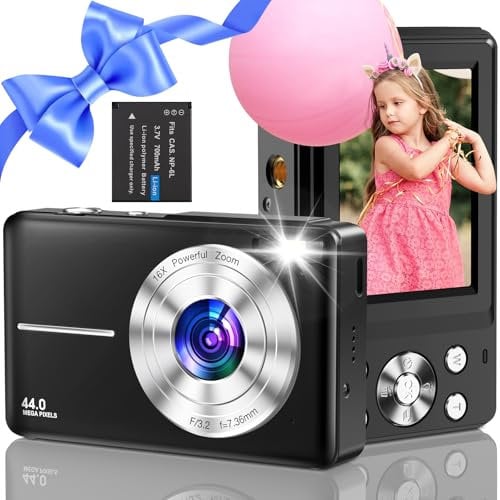 Digital Camera, Vlogging Camera Rechargeable Digital Cameras FHD 1080P 44MP Compact Camera with 16X Digital Zoom, Portable Mini Camera with 1 Battery for Teens,Kids,Beginners(Black)