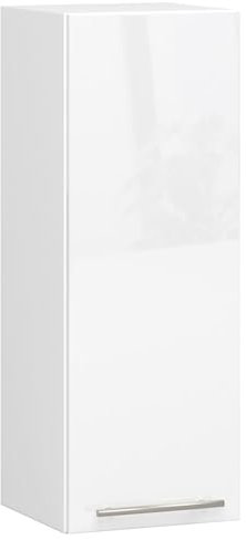 3E 3xE living.com Meuble de Cuisine Suspendu : Une Porte, Deux étagères, Couleur : Blanc/Blanc Brillant, D : L : 30 cm, H : 72 cm, P : 30 cm.