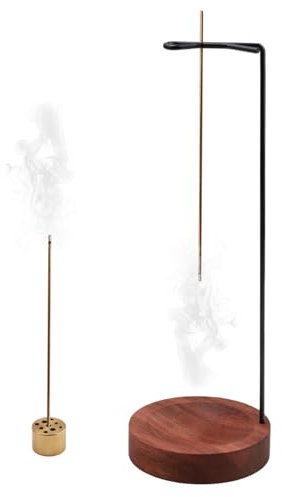 Porte Encens 2 en 1, Rétro Porte Encens Baton avec 9 Trous Doré Support Encens,Bruleur Encens Inversé Bois,Brûleur Encens pour Décor de Bureau à Domicile, Méditation,Yoga,Spa