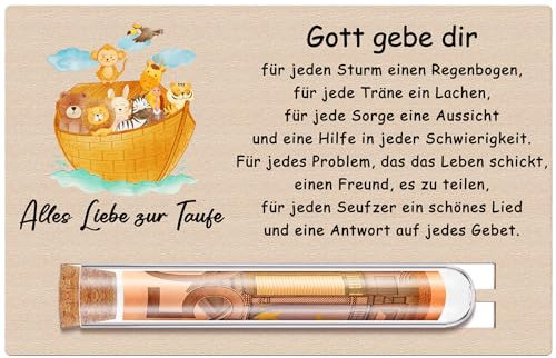Otuuz Taufe Geldgeschenk für Mädchen Junge Taufgeschenk Patenkind, Reagenzglas Holz Taufkarte Geldgeschenke Verpackung Geld Verschenken für Taufkind Geld Gutschein Taufe Geschenk(Arche Noah)