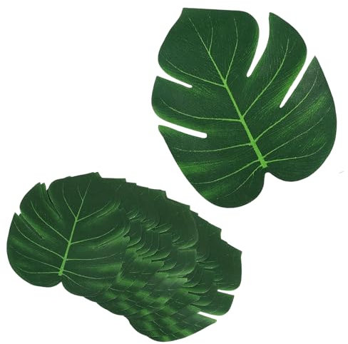 ANYUANKW 12 Piezas Hojas de Palma Artificiales Palmeras Tropicales Monstera Falso de Monstera Verde para Fiesta Hawaiano DecoracióN De Playa Planta Jungle (20 * 17,5 CM)