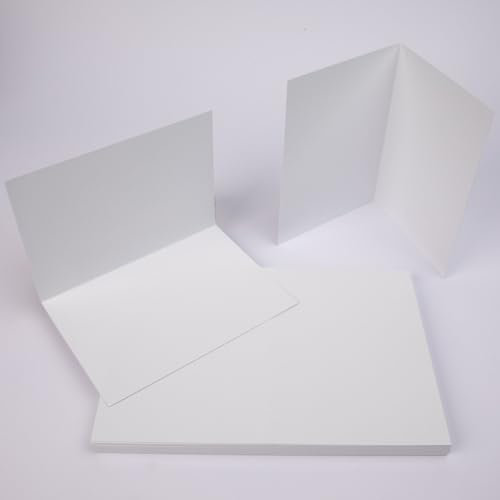 PresentFill® Klappkarten blanko in Diamant Weiß - 50 Faltkarten A6, Klappkarte ideal zum Karten selbst gestalten, beschriften oder bedrucken - passend für C6 Umschläge