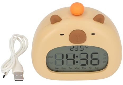 Greensen Capybara-Wecker für, Wiederaufladbarer Tischwecker mit Nachtlicht, Schlummerfunktion, Mehreren Klingeltönen, Wecker für