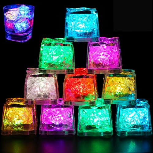 Joycabin 12 Stück LED Eiswürfel für Getränke, Leuchtende Eiswürfel, LED Eiswürfel Lichter, Beleuchtete Eiswürfel,Baby Badespielzeug, Light Up Wasserspielzeug für Festival Hochzeit Party Bar Dekoration