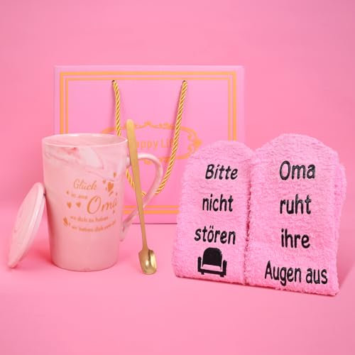 Kidsicher Geschenk für Oma,Geschenke Set Tasse und Socken mit Geschenkbox,lustig Geschenkideen Omas Geburtstag Muttertag Weihnachten
