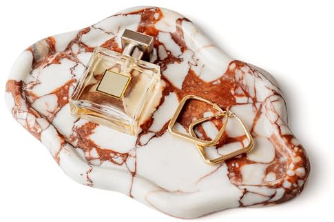 WORHE Cloud-Shaped Marble Vanity Tray, Calacatta Viola Red, 10.8 x 7.5 x 0.6 inches, Luxury Bathroom & Home Decor