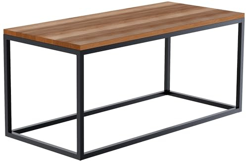CLP Couchtisch Manteo aus Eichenholz, Sofatisch mit pulverbeschichtetem Metallgestell, Bodenschonern und modernem Design, Größe: 100x45x50 cm