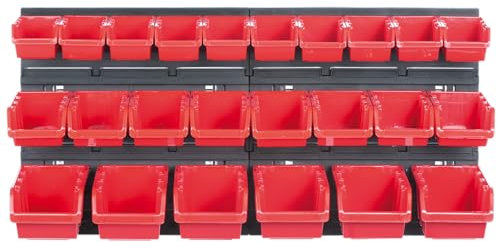 Stapelboxen 26- teiliges Set und 2 X Wandregal 39x38 cm | Lochwand für flexible Aufbewahrung | Werkzeughalter für Werkstatt, Garage und Haushalt | Ordnung leicht gemacht