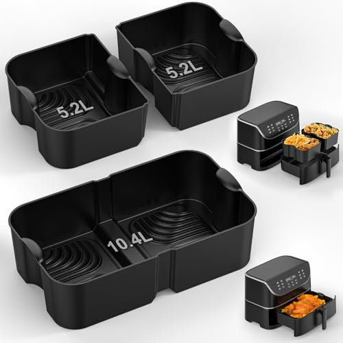Carsolt Silicone Air Fryer Liner for Ninja Foodi Flexdrawer AF500UK/AF500UKCP, 10.4L Reusable Air Fryer Silicone Liner, Airfryer Liners Air Fryer Accessories for Cosori Twinfry 10L (3PCS, Black)