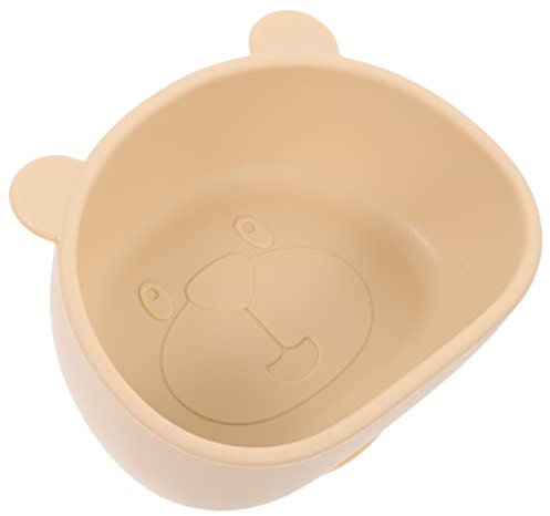 QUMIIRITY Suction Cup Food Bowl Suction Cup Bowls Suction Plates for Spoons Plates Suction Bowls and Plates Plate Feeding Bowl Cup with Straw Beige