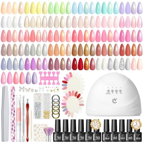 PEACECOLOR 57PCS Gel Nail Polish Set: 35+5 Colours Gel Nail Polish with Lamp, Pink Red Nude Nail Kit, Glossy Matte Glitter Top Coat, Salon Full Set for Women Gifts
