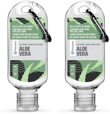 Palm Safe Aloe Vera Alcohol Hand Sanitiser 60 ml Clip Bottles (Pack of 2)