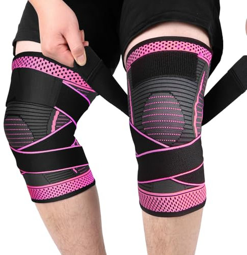 Ruilaibao Kniebandage xxxl übergewicht für Dicke Oberschenkel Einstellbar Kniebandage Große Größe 4xl 5xl für Dicke Beine Damen und Männer Arthrose Meniskus 2 Stück (Rosenrot, 5XL)