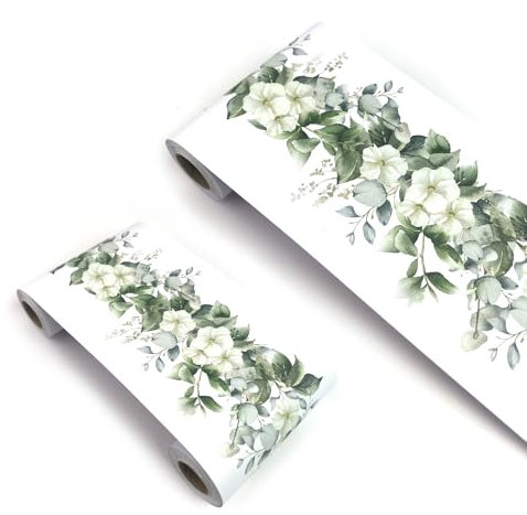 VisitRyl Tapetenbordüre Selbstklebend Grüne Blattblüte YX221 12cm X 500cm – Einfache Montage für Wände