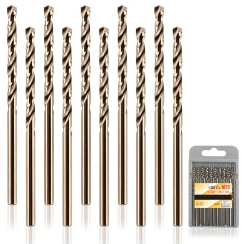 10Pcs Box of Twist Drill Bits,HSS Cobalt Jobber Drill Bit 3mm,for Drilling Stainless Steel and Metal,Tile, Wood, Plastic
