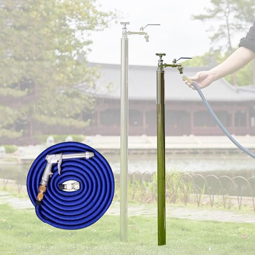 Colonne de robinet de jardin verticale pour l'extérieur, support de fontaine d'eau du robinet autoportant en acier robuste, système d'arrosage de cour de villa (100cm/39in)