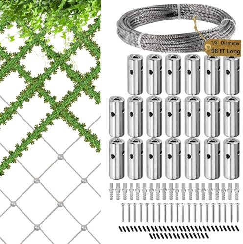 Wire Trellis Kit | Stainless Steel Wall Trellis for Farm | Trellis Set for with Expansion Anchors, Vertical Trellis Kit for Climbing Vegetables