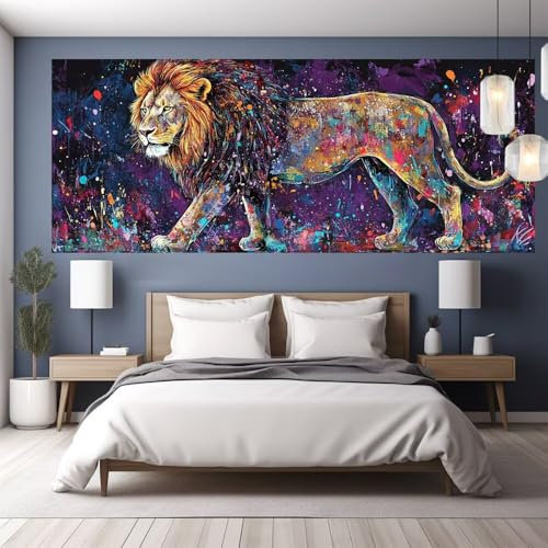 Diamond Painting Erwachsene Groß XXL 220x90cm Diamond Painting Löwe, DIY Malen Nach Zahlen Erwachsene Farbenfroh, Full Drill Cross Stickerei Bilder Malerei Basteln Kits, Wand Zimmer Deko Geschenk Y588