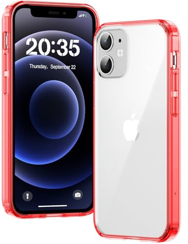 Voyahülle Clear Case for iPhone 12 Mini, Ultra Thin Shockproof TPU Cover, Anti-Yellowing Crystal Clear Phone Case for Apple iPhone 12 Mini - Red
