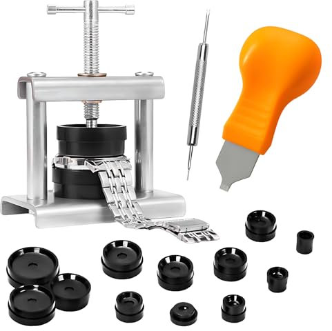 ORAGKE Uhrenpresse, Uhr Presse Set für Uhren Reparatur, Uhrenschließer Einpresswerkzeug Gehäuseschließer für Batteriewechsel, Feinmechaniker Uhrenwerkzeug mit Matrizen Nur für runde Zifferblätter