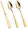 3pcs Grapefruit Spoons and Knife Set with Serrated Edge, Stainless Steel Grapefruit Curved Serving Utensils for Citrus Lemon Kiwi Melon Lime Apple Puree Pitaya Fruit Eating Tool (Gold)