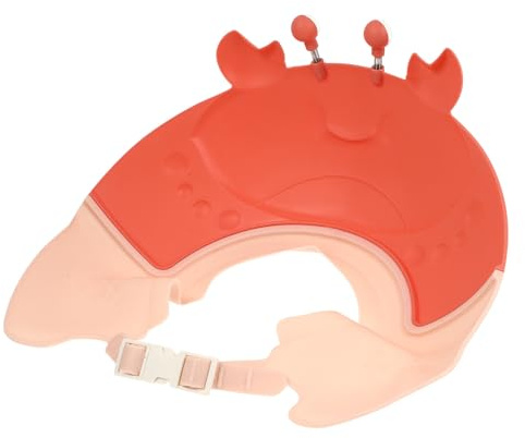 Kinder Waschmütze in Krabbenform, Rot, Verstellbar aus Kunststoff | Badehaube für Kleinkinder, Schützt vor Shampoo im Gesicht, für Toddler