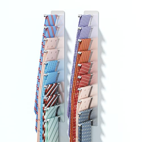XILIMEN Tie Rack Wall Mounted, Tie Holder Organizer, Closet Ties Organizer Metal, Adhesive Ties Racks for Men With 20 Hooks, Hanger Storage for Wall Bedroom Living Room Dresser Room (Sliver)